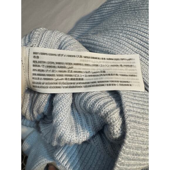 Abercrombie & Fitch Rib Knit Puff-Sleeve Cardigan Sweater Light Blue Women’s XL - Picture 5 of 5